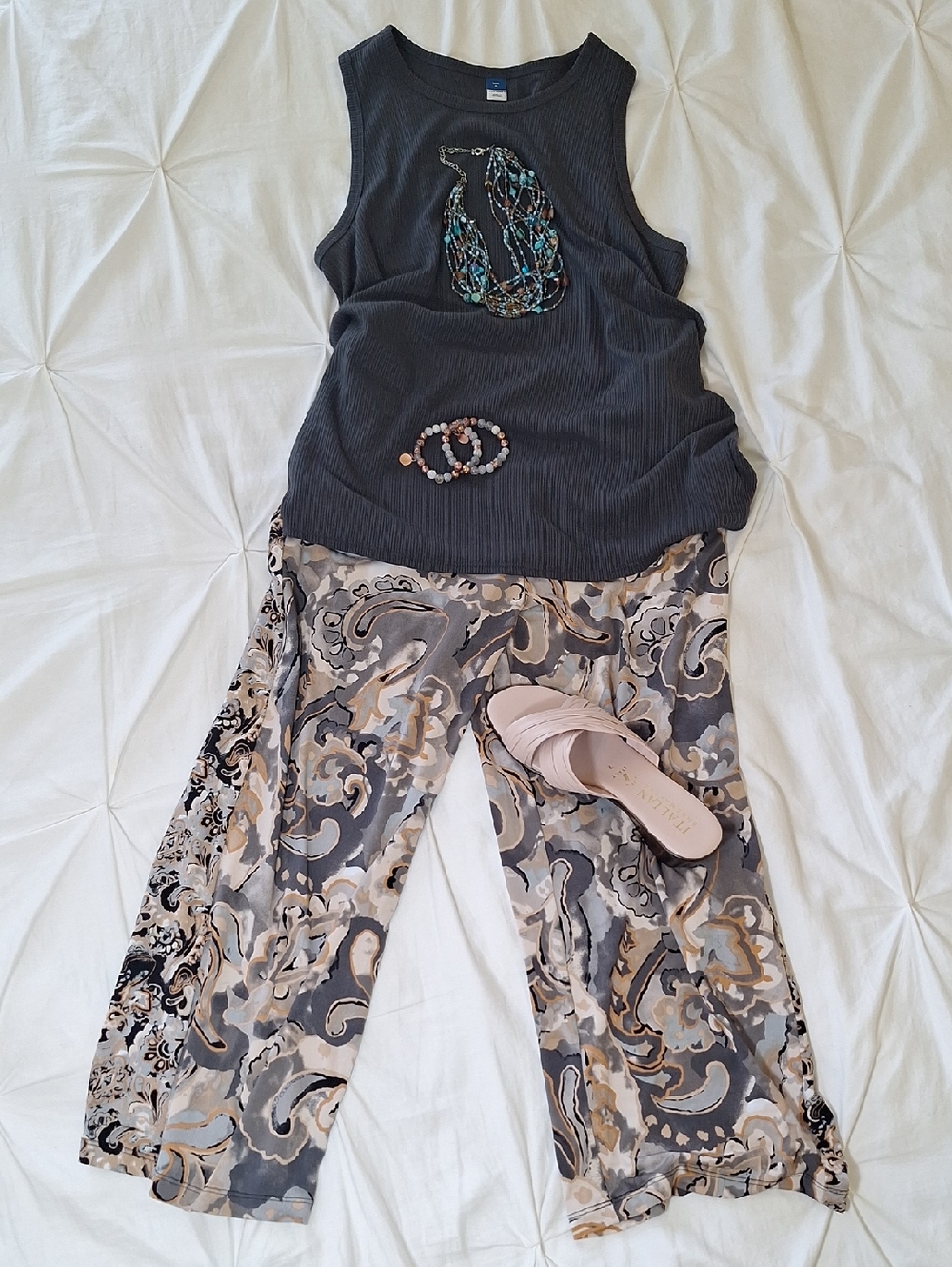 Boho Paisley Floral Wide Leg Cropped Pants Earth Tones - Picture 12 of 13